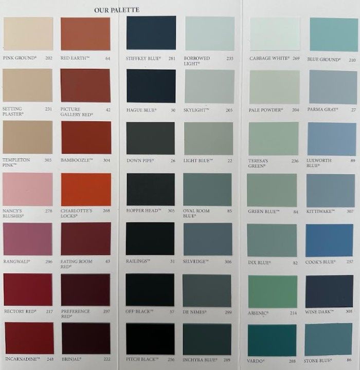 selection of farrow and ball bold colours that can be spray painted