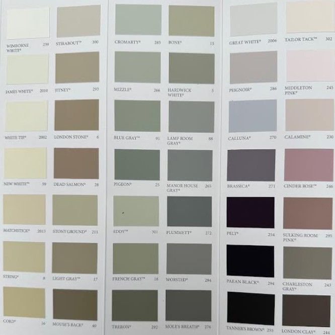selection of pastel Farrow & Ball colours that can be spray painted