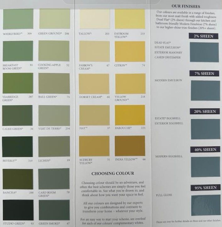 selection of farrow and ball finishes that can be spray painted