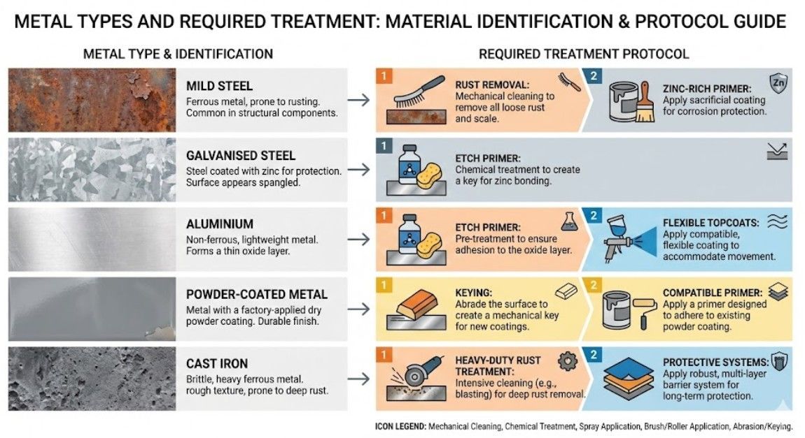 Infographic showing Metal Types and Required Treatment
