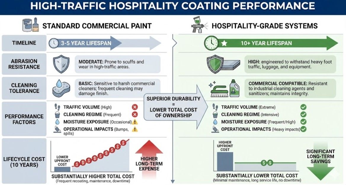 Infographic showing High-Traffic Hospitality Coating Performance