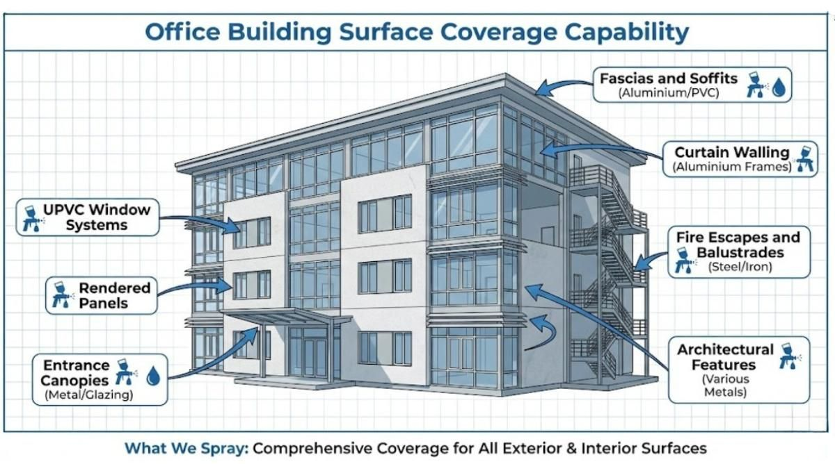 Infographic showing Office Building Surface Coverage Capability for spay painting