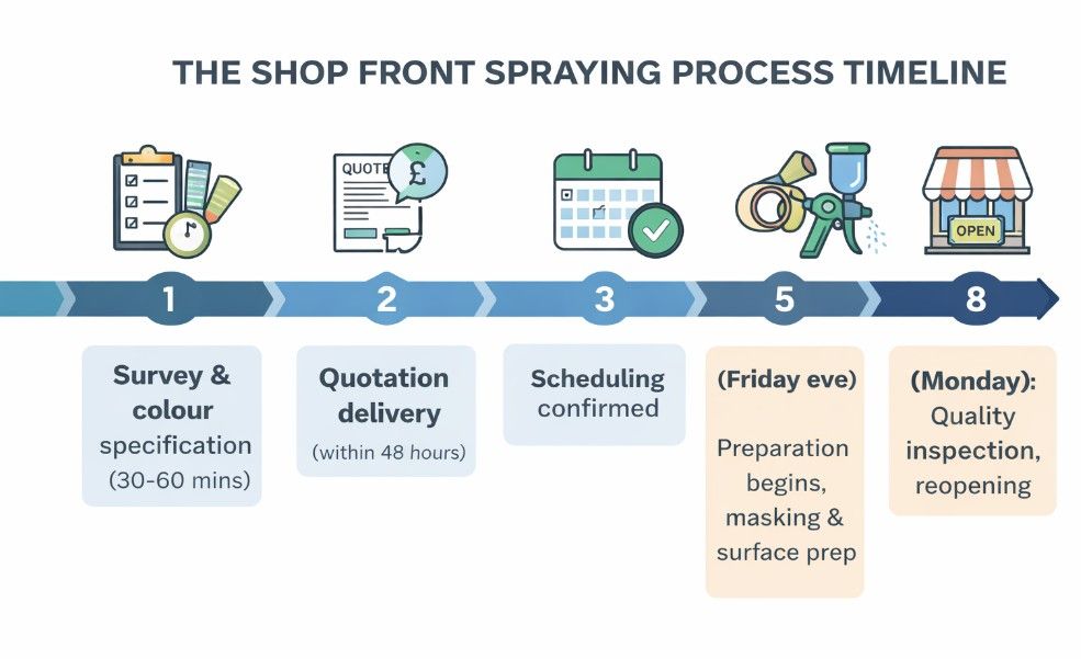 Infographic Showing The Shop Front Spraying Process Timeline