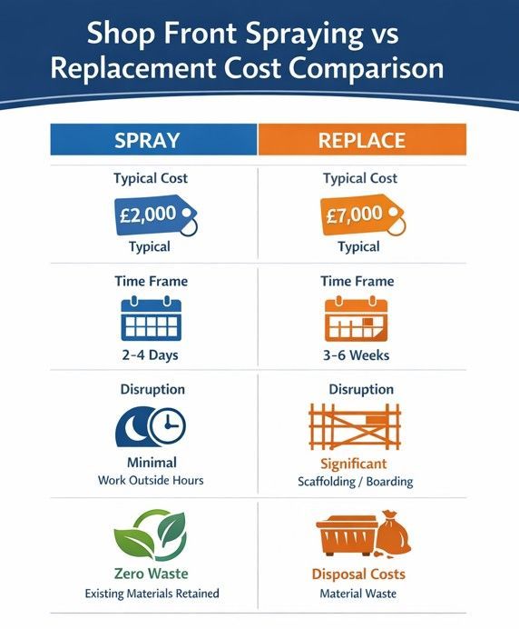 Infographic Shop Front Spraying vs Replacement Cost Comparison