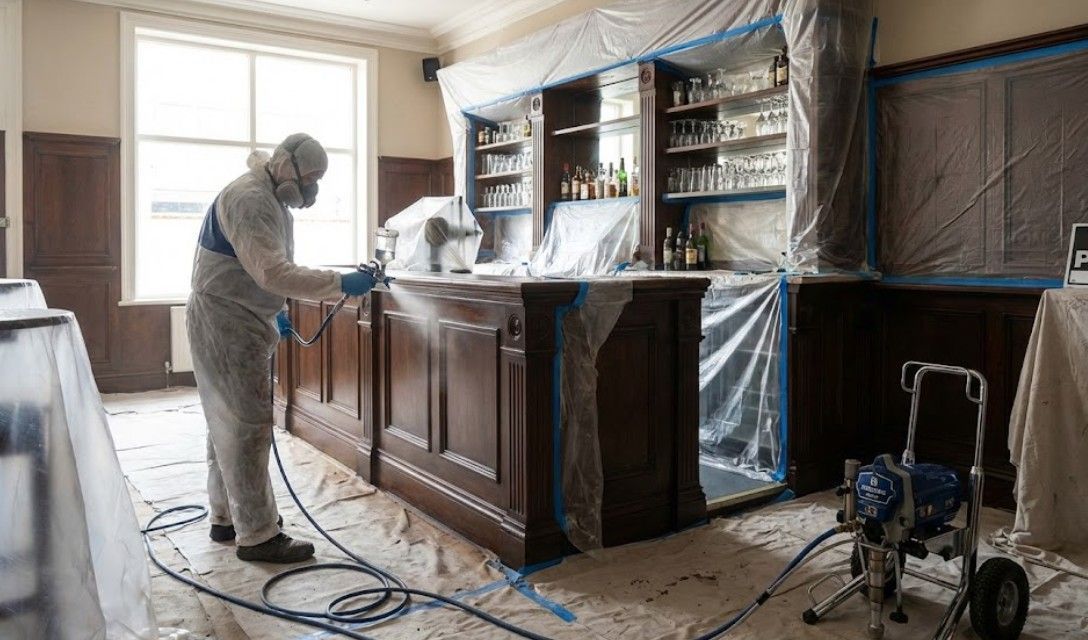 commercial metal surface preparation in progress, using angle grinder to treat corroded steel surface