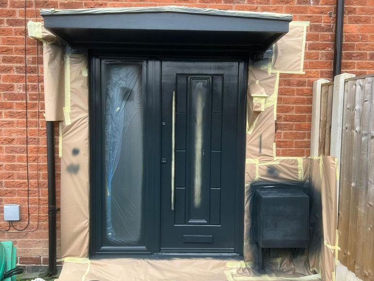 The Wilford door and side panel masked and sheeted during spraying
