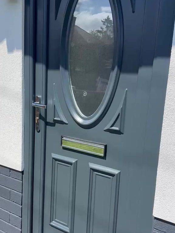 uPVC front door with an oval glass panel sprayed anthracite grey in Sutton-in-Ashfield