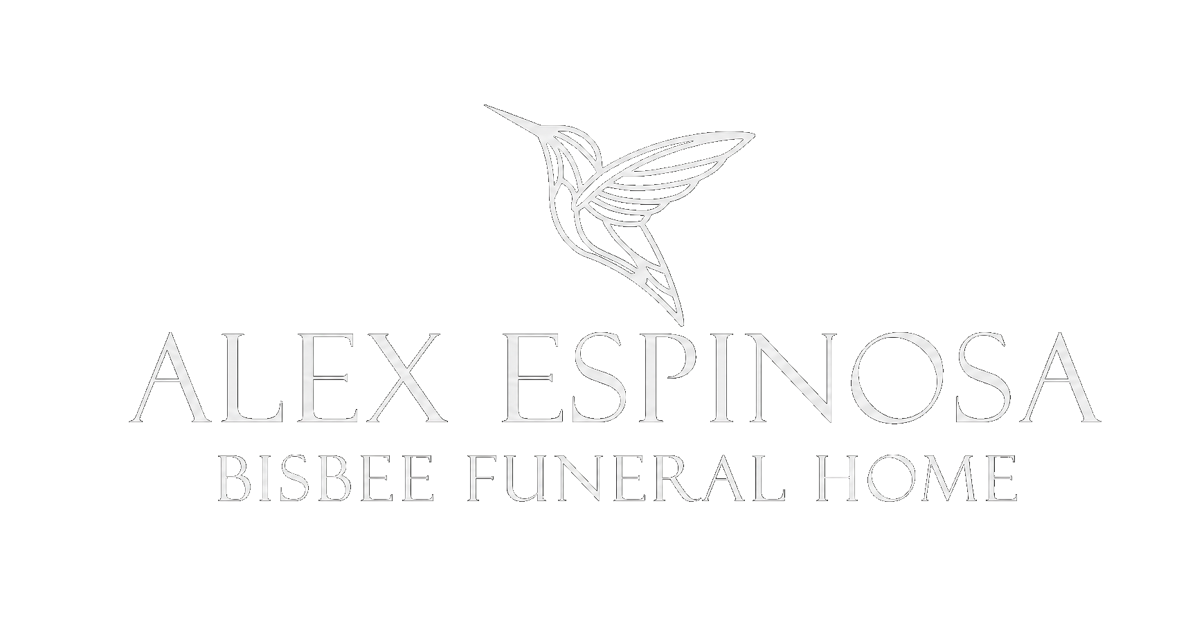 Logo for Alex Espinosa Bisbee Funeral Home with a dove illustration on a white background