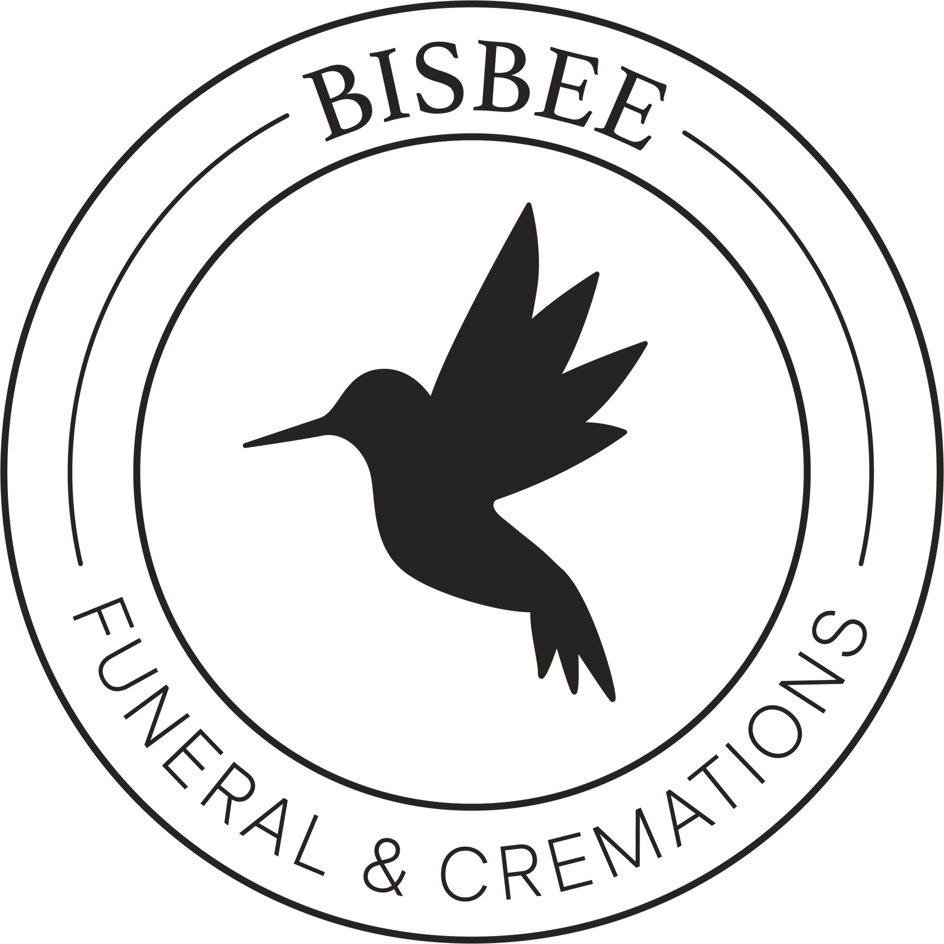 Bisbee Funeral & Cremations logo with a black hummingbird in a circular border