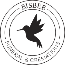 Bisbee Funeral & Cremations logo with a black hummingbird in a circular border