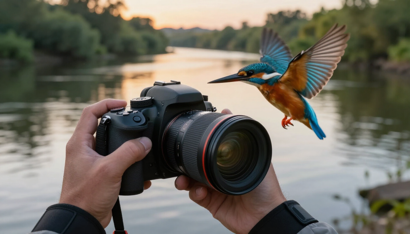 Natuurfotograaf met telelens