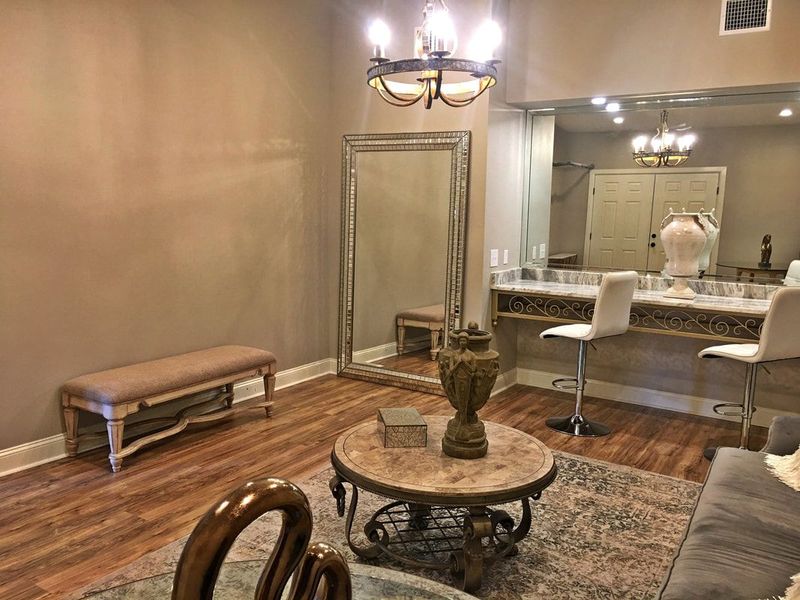 There is a large mirror in the middle of the room.