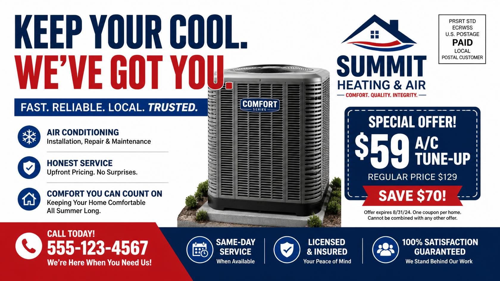 Summer Heating & Air promo ad: “Keep your cool” with $59 AC tune-up special and company contact info