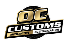The logo for oc customs automotive customization is black and gold.