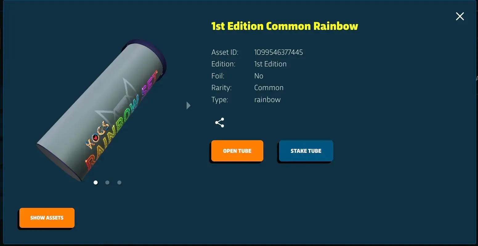1st edition common rainbow asset tubes choobs