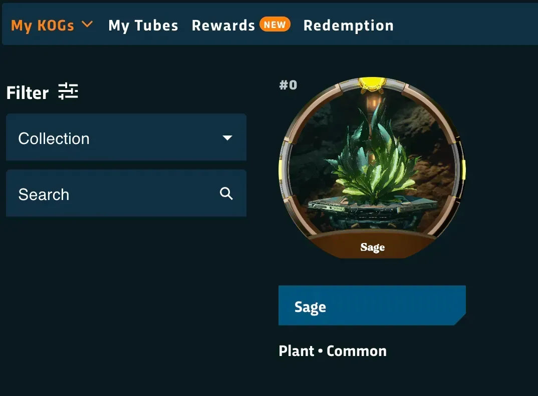 My KOGs window: A Sage NFT as plant and common