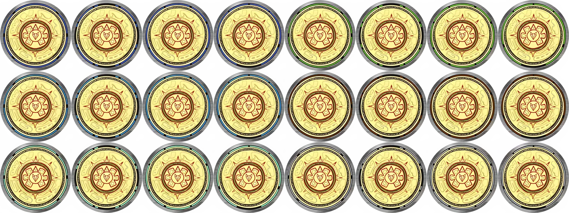 Common Mayan Gold slammer rainbow set of KOGs: SLAM!