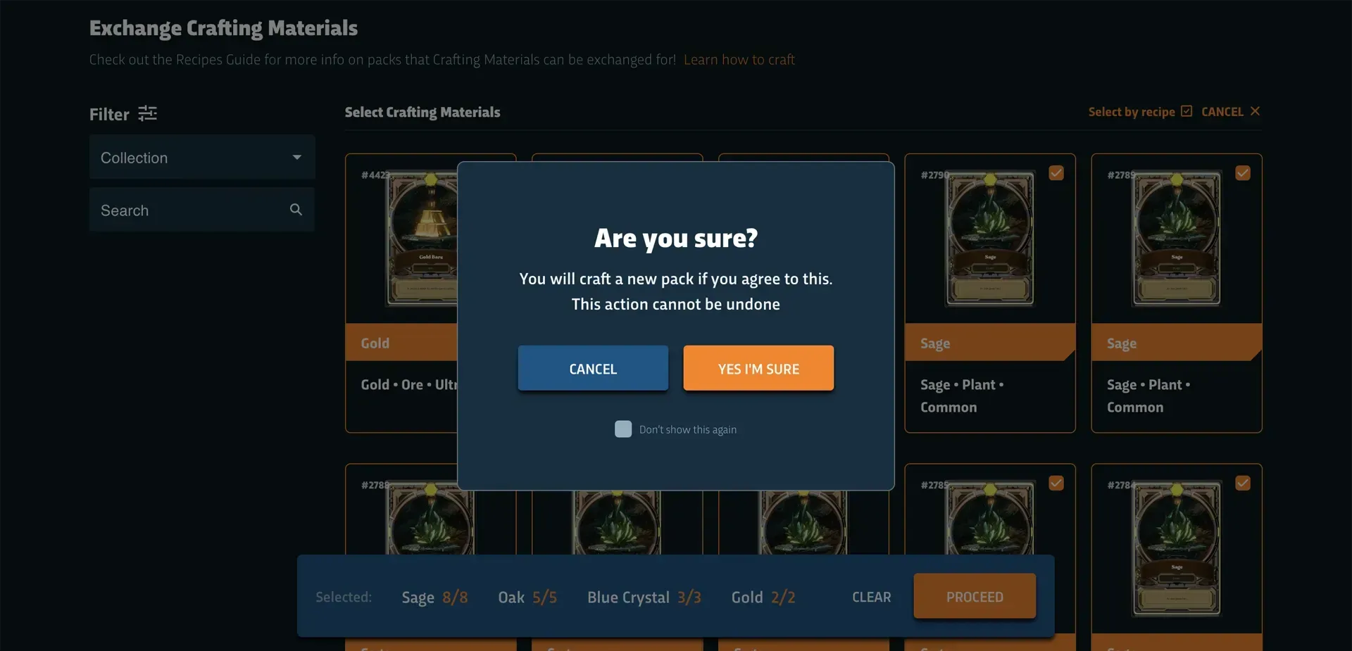 KOGs confirmation of exchange crafting materials for Grimspiel 2 packs
