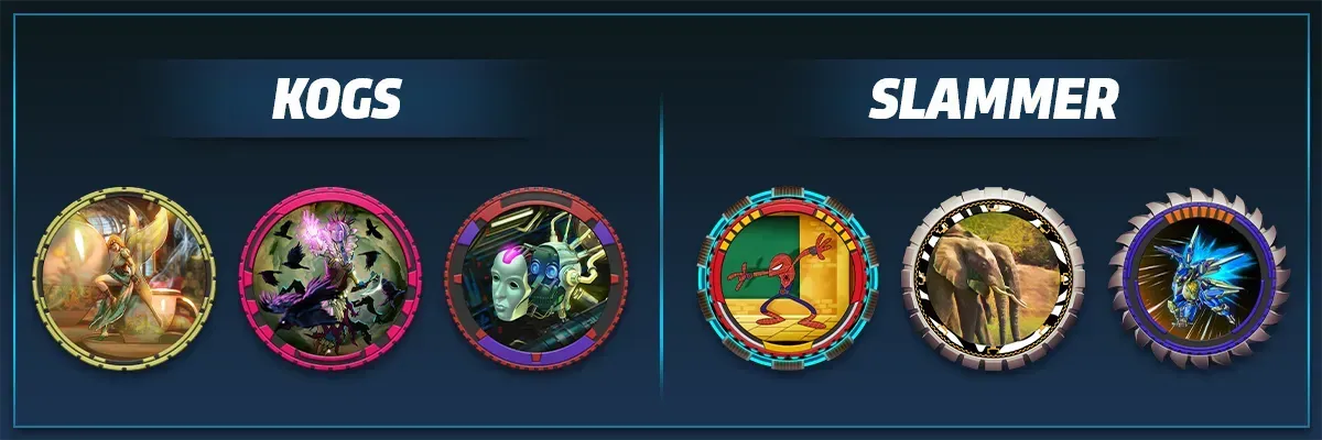 Two object types: Normal KOGs on the left, and Slammers on the right, and both have three samples