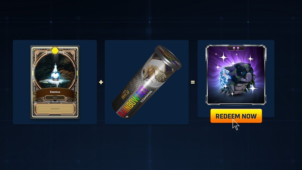 An essence crafting material on the left and an arthropede pet with redeem now button on the right