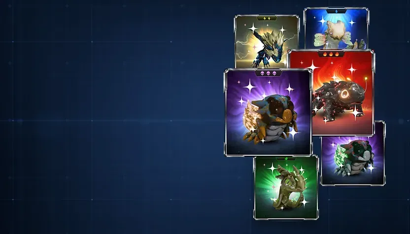 Six KOGs Quest Dragon Heroes Pets NFTs with frames stacked together on the right side