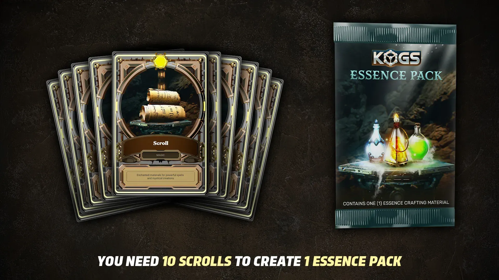 10 Scrolls to create 1 essence pack as crafting material for KOGs: QUEST! gameplay