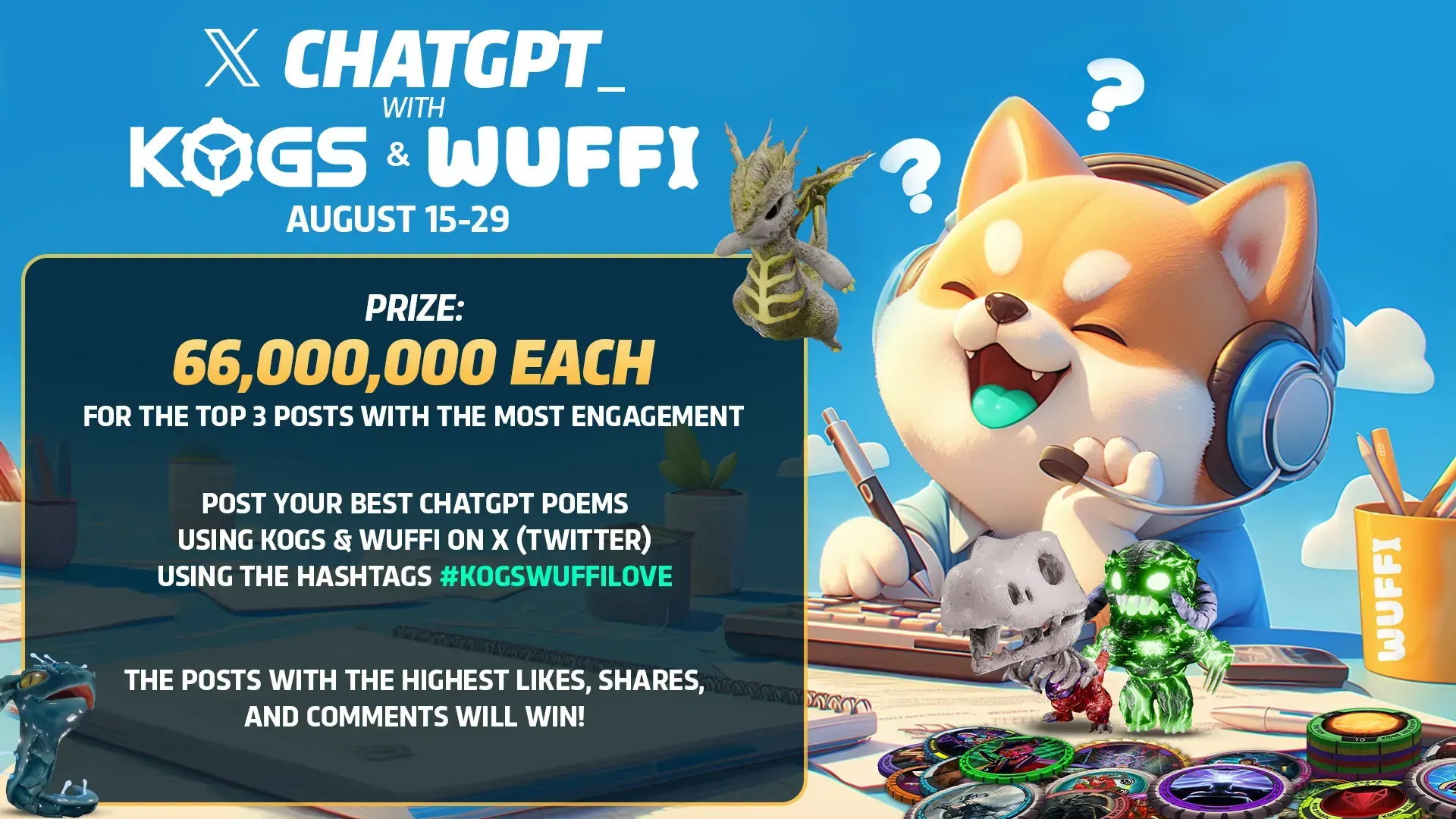 Twitter X ChatGPT with KOGs and Wuffi on August 15-29
