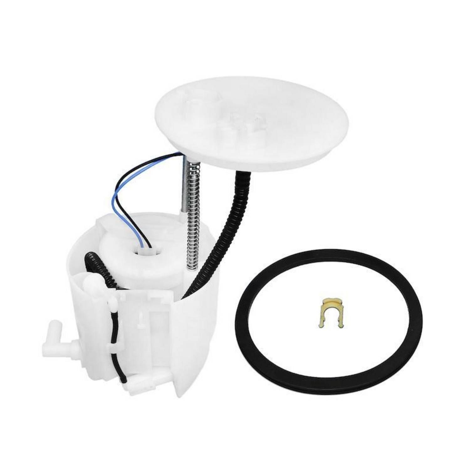 A white fuel pump with a black hose attached to it