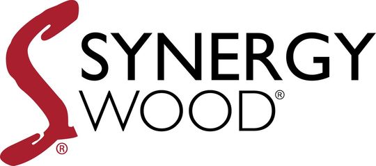 Synergy Wood logo with red stylized S and black text