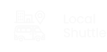 Icon of a van with building and location pin, the words 