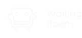 White outline of a couch next to the words 