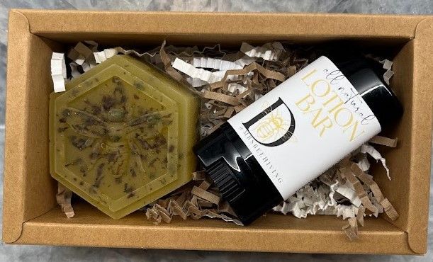 All-natural lotion bar and honey lavender soap, great for skincare lovers.