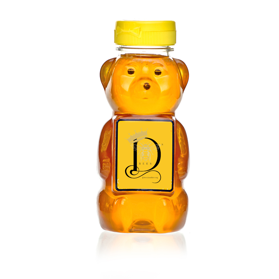 Lake Highlands Honey in a signature bear-shaped squeeze bottle.