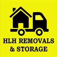 HLH Removals & Storage logo: black house on a truck over yellow background