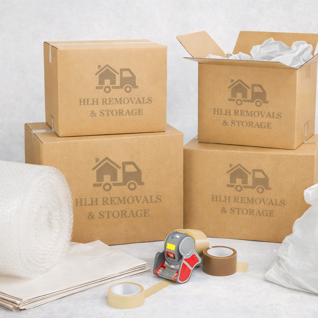 Moving boxes with packing supplies for a home removal service