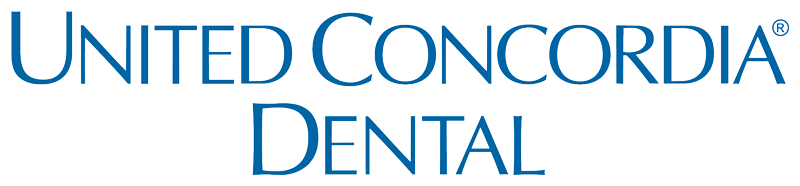 The logo for united concordia dental is blue and white