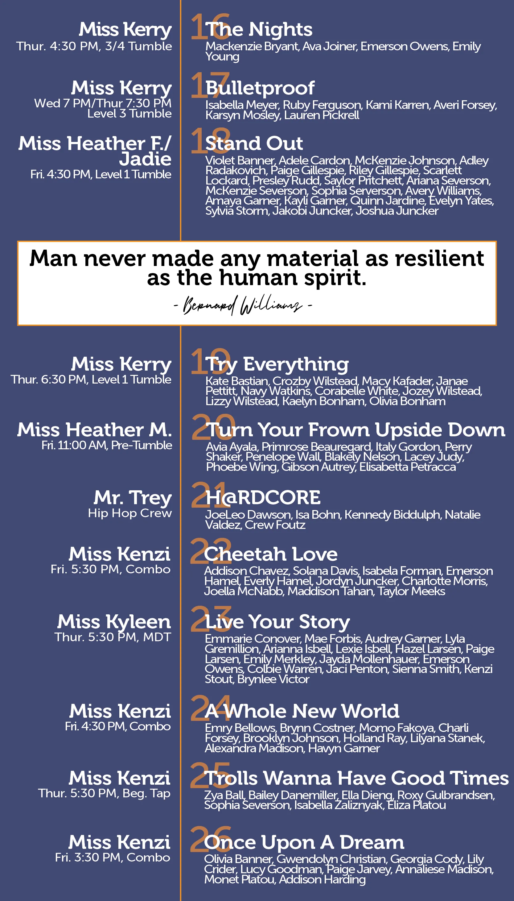 Blue graphic listing Bible verses, with a white banner quote: “Man, never made any material as resilient…”
