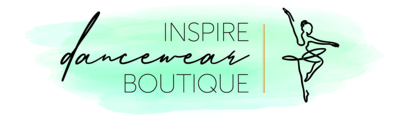 Inspirational Dancewear Boutique logo with dancer silhouette on a mint green background