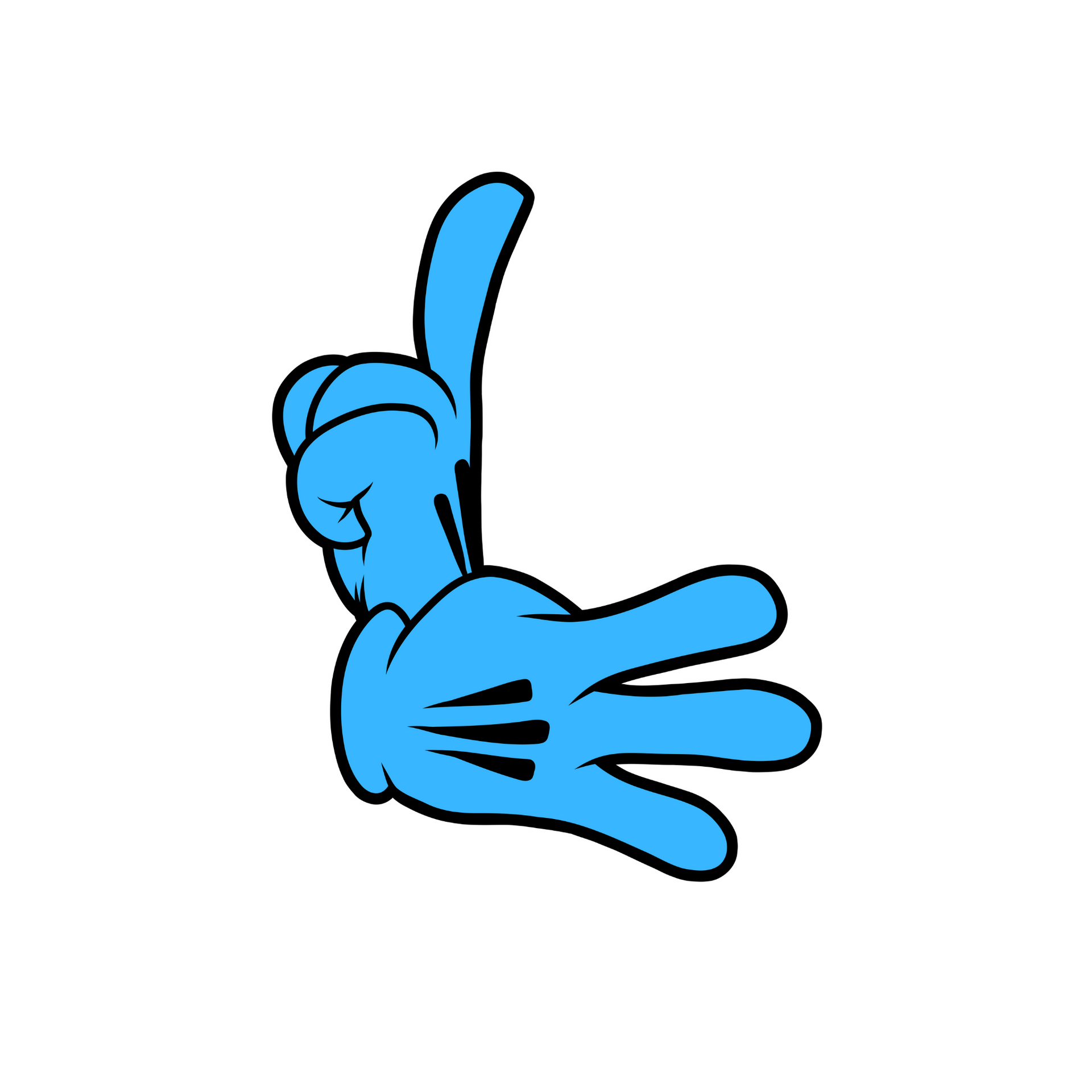 Blue cartoon hand making a thumbs-up gesture with outlined fingers