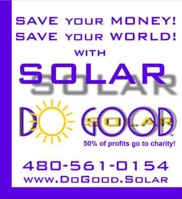 Purple and white Do Good Solar ad: 