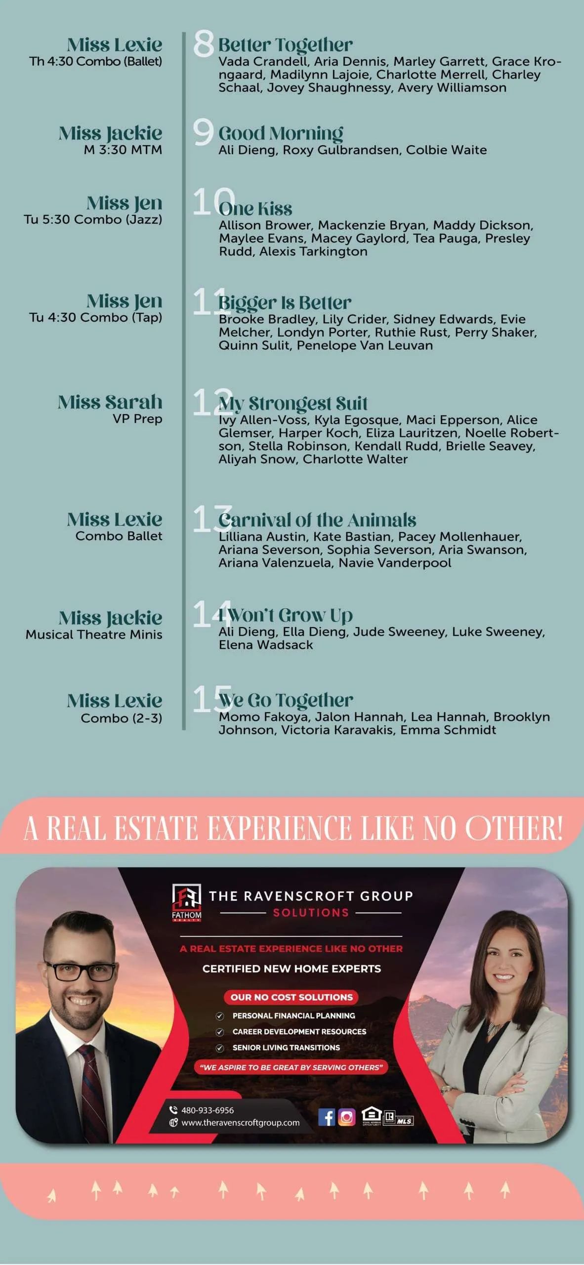 Event flyer with two speakers, red and teal design, and a schedule of sessions for a conference.