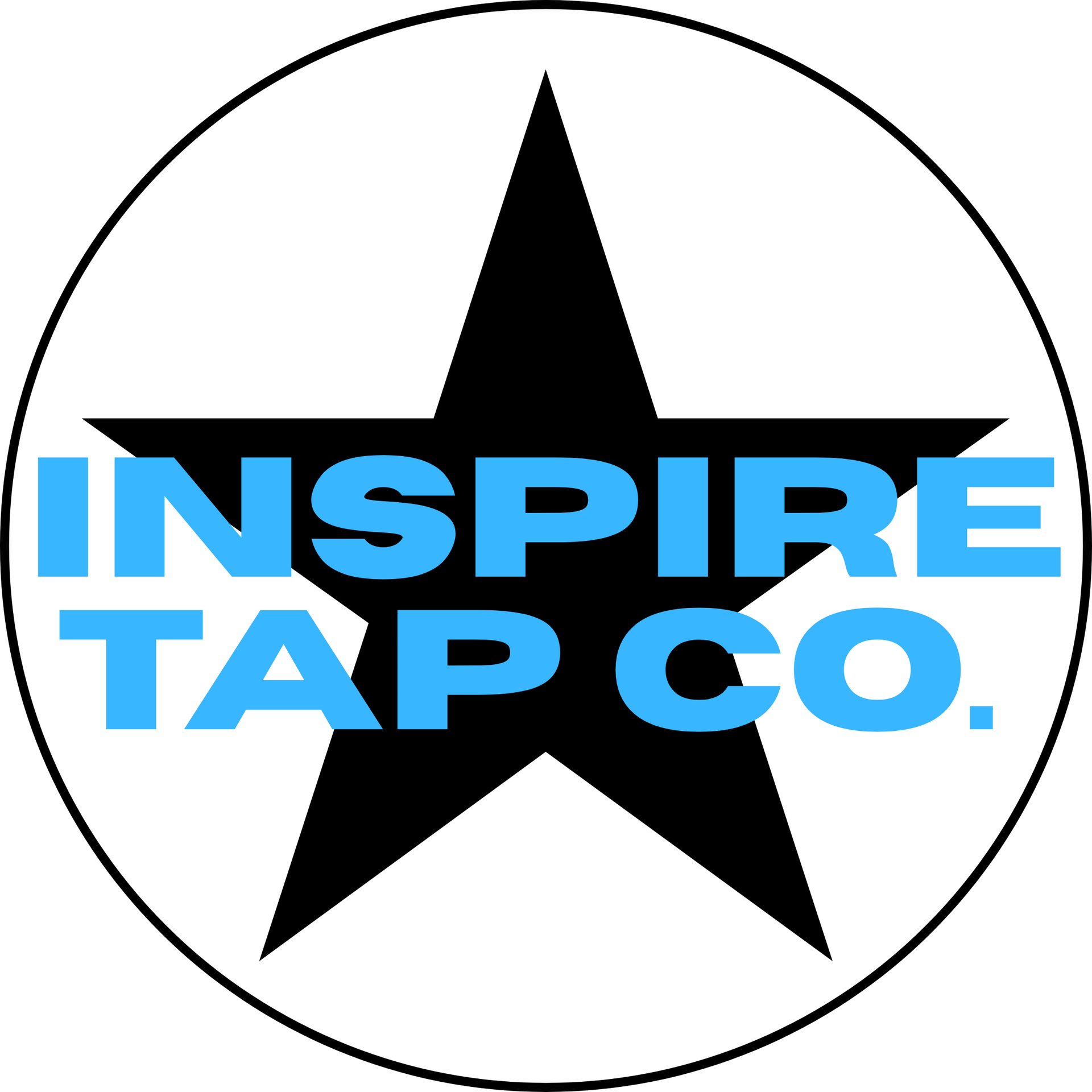 Inspire Tap Co. logo with blue text over a black star inside a circle