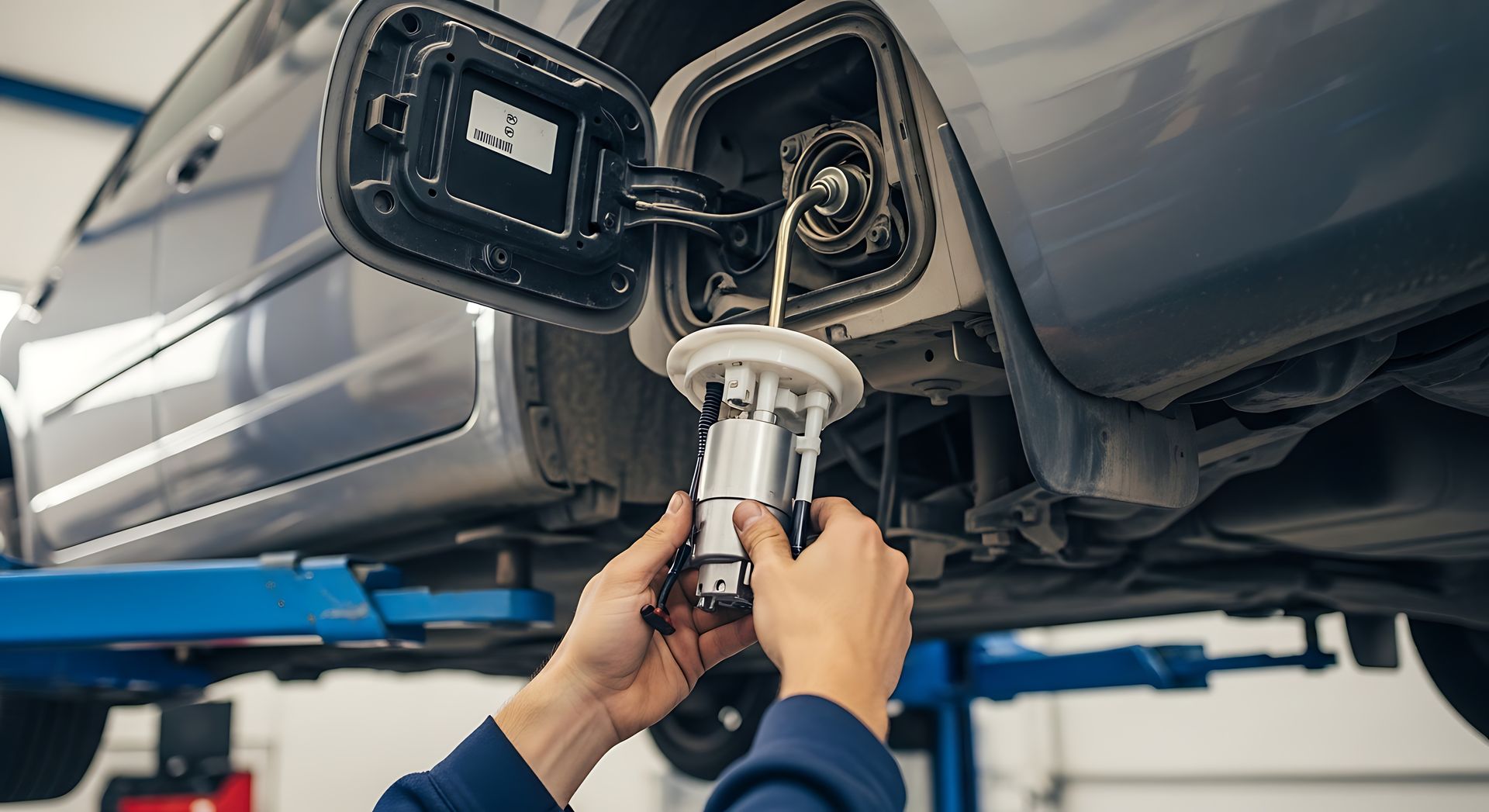 A person is writing on a clipboard in front of a house.