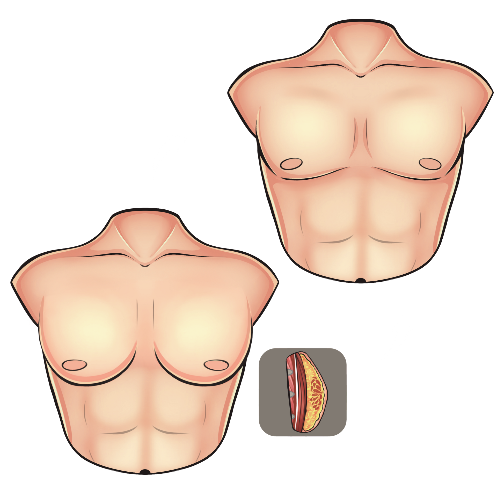 Um desenho do torso de um homem com um cachorro-quente no canto.