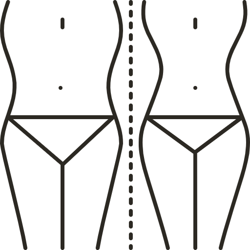 Um desenho do torso de uma mulher antes e depois de perder peso.