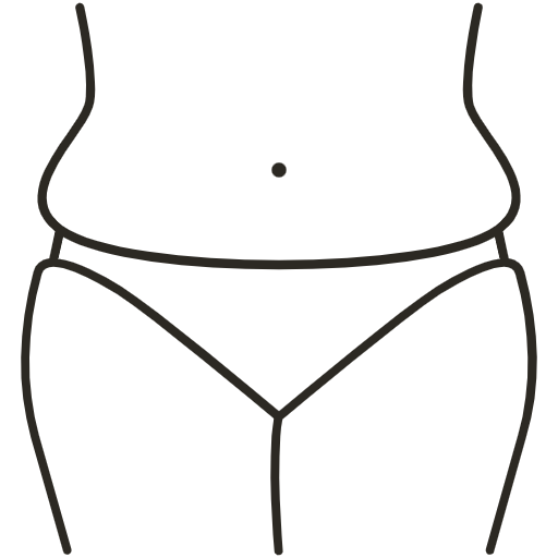 Um desenho da barriga e da roupa íntima de uma mulher.