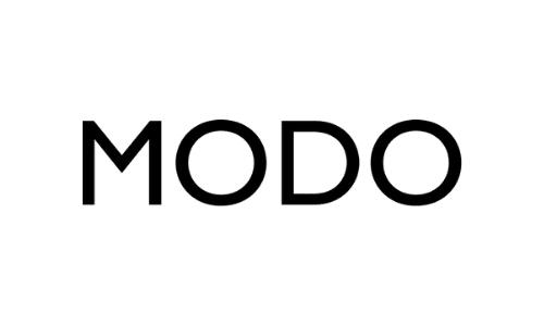 Un logo in bianco e nero per modo su uno sfondo bianco.