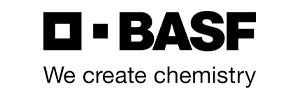 Black BASF logo with a small white square inside a black square, and the tagline 