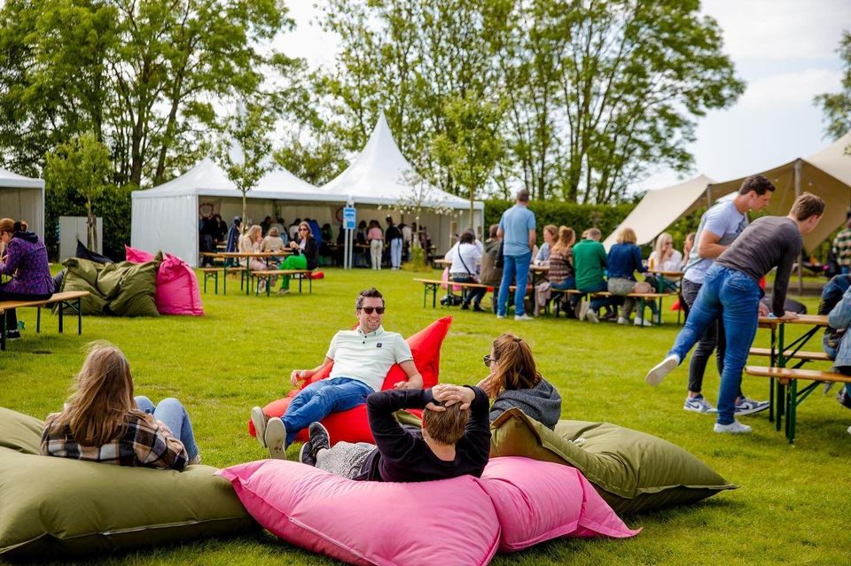 Personeelsdag op het gras bij pagodetenten