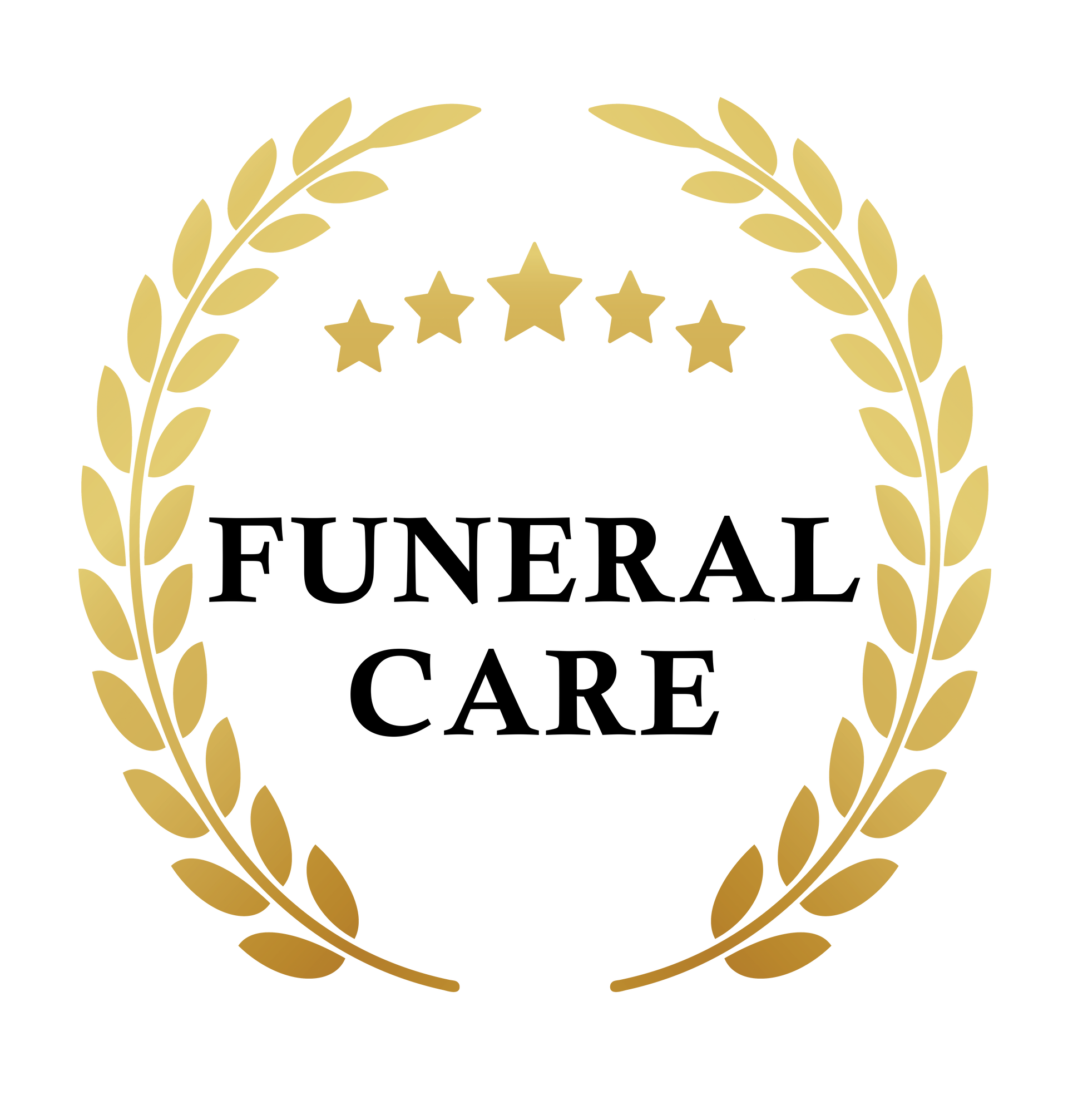 A logo for funeral care with a laurel wreath and stars.
